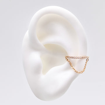 Detail View 1 of Implant Grade Titanium Golden Brilliant Sparkle Rim Chained Clicker Hoop Ring-Clear Gem